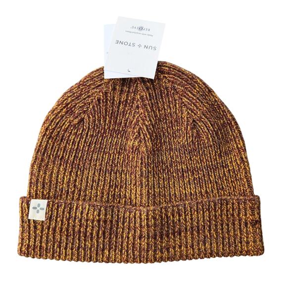 Sun + Stone Men's Brown Melange Ribbed Knit Casual Warm Beanie Hat One Size - Picture 2 of 4
